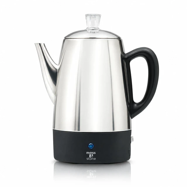 Main image of 10 Cup Electric Percolator Coffee Pot, Stainless Steel | Coffee percolator electric keep warm function, removable basket, classic perculator design, ideal for home or office