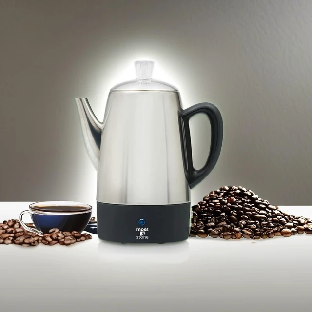Alt view image 5 of 7 - 10 Cup Electric Percolator Coffee Pot, Stainless Steel | Coffee percolator electric keep warm function, removable basket, classic perculator design, ideal for home or office