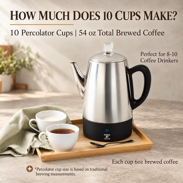 Alt view image 7 of 7 - 10 Cup Electric Percolator Coffee Pot, Stainless Steel | Coffee percolator electric keep warm function, removable basket, classic perculator design, ideal for home or office
