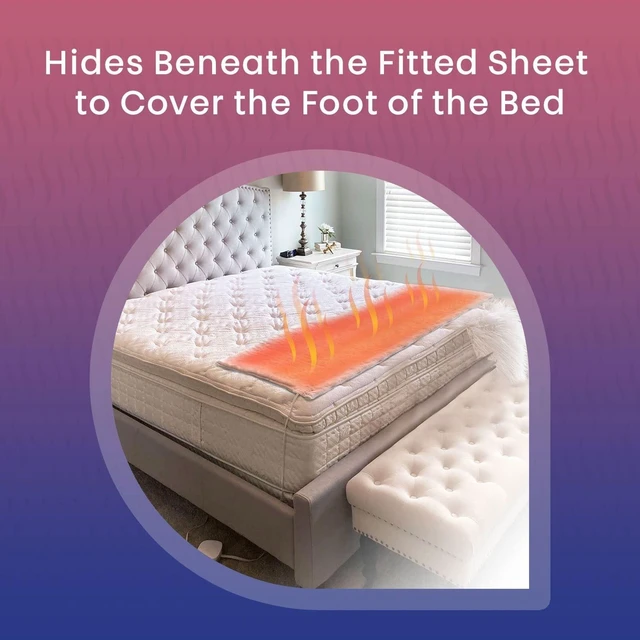 Alt view image 2 of 7 - Hidden Heat Electric Foot of the Bed Warmer by SpotWarm; Wireless RF Remote, Microplush Flannel Mattress Warmer for Heated Feet. Queen Bed - 60 by 24