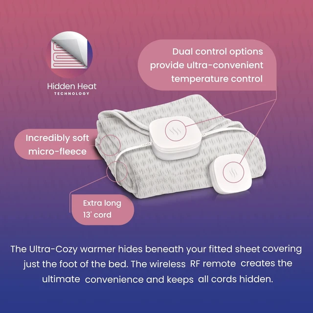 Alt view image 6 of 7 - Hidden Heat Electric Foot of the Bed Warmer by SpotWarm; Wireless RF Remote, Microplush Flannel Mattress Warmer for Heated Feet. Queen Bed - 60 by 24