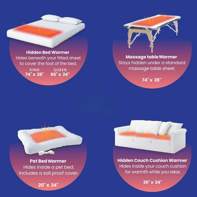 Alt view image 7 of 7 - Hidden Heat Electric Foot of the Bed Warmer by SpotWarm; Wireless RF Remote, Microplush Flannel Mattress Warmer for Heated Feet. Queen Bed - 60 by 24