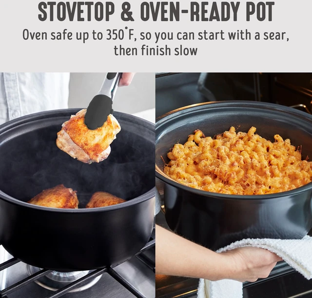Alt view image 3 of 7 - 8QT Ceramic Nonstick Slow Cooker, Cooktop/Oven Safe, White | PFAS-Free Nonstick Removeable Inner Pot, Dishwasher Safe Components, Programmable, Keep Warm, Delay Timer, Extra Large