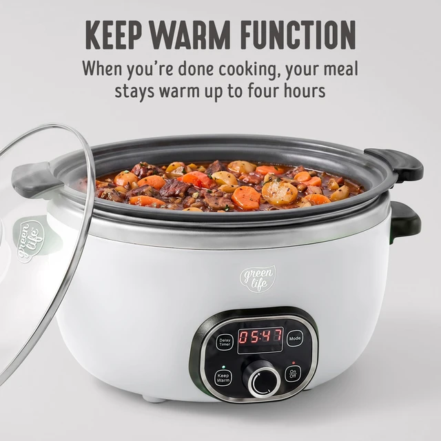 Alt view image 4 of 7 - 8QT Ceramic Nonstick Slow Cooker, Cooktop/Oven Safe, White | PFAS-Free Nonstick Removeable Inner Pot, Dishwasher Safe Components, Programmable, Keep Warm, Delay Timer, Extra Large