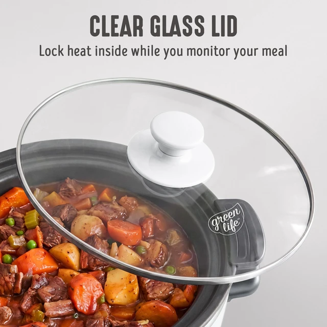 Alt view image 5 of 7 - 8QT Ceramic Nonstick Slow Cooker, Cooktop/Oven Safe, White | PFAS-Free Nonstick Removeable Inner Pot, Dishwasher Safe Components, Programmable, Keep Warm, Delay Timer, Extra Large
