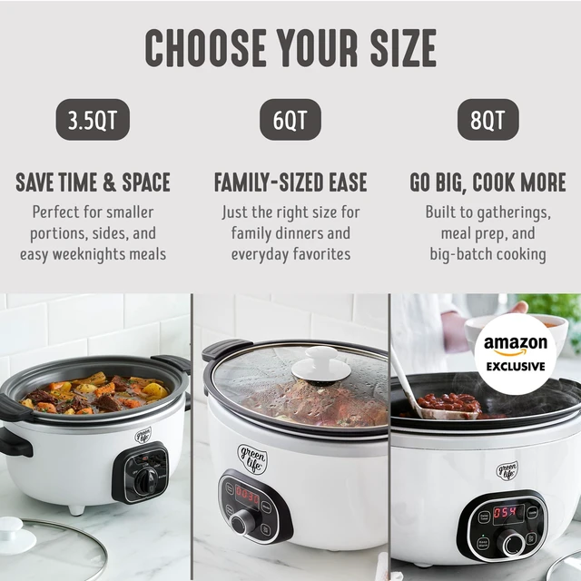 Alt view image 7 of 7 - 8QT Ceramic Nonstick Slow Cooker, Cooktop/Oven Safe, White | PFAS-Free Nonstick Removeable Inner Pot, Dishwasher Safe Components, Programmable, Keep Warm, Delay Timer, Extra Large