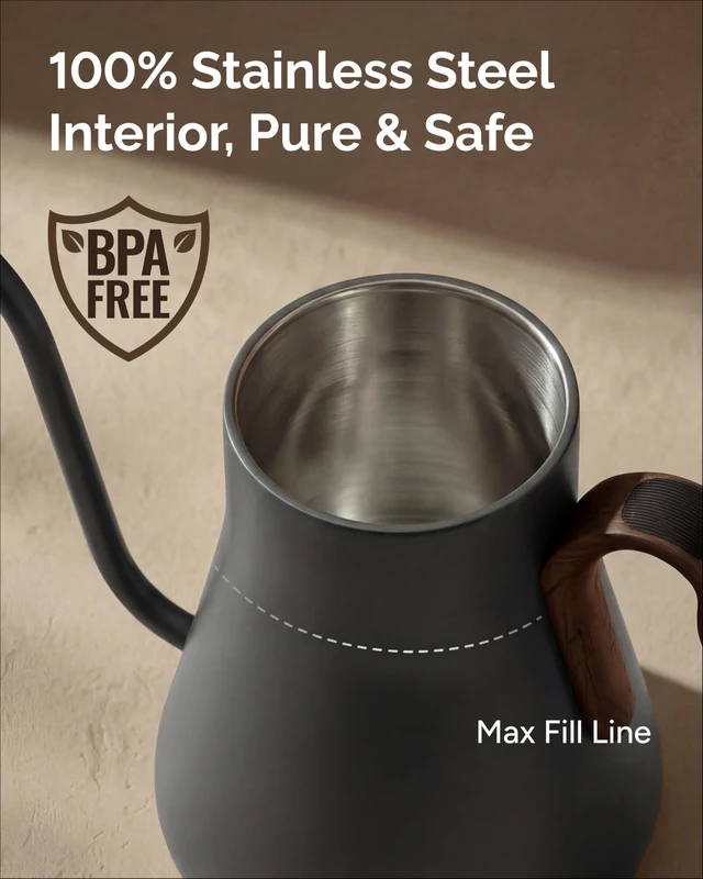 Alt view image 7 of 7 - Gooseneck Electric Kettle with ±1 Temperature Control 0.9 Liter | 1500W Quick Heating, Stainless Steel Inner, Pour Over Coffee & Tea, Keep Warm, Auto Shut-Off, Built-in Brew Timer, Matte Grey