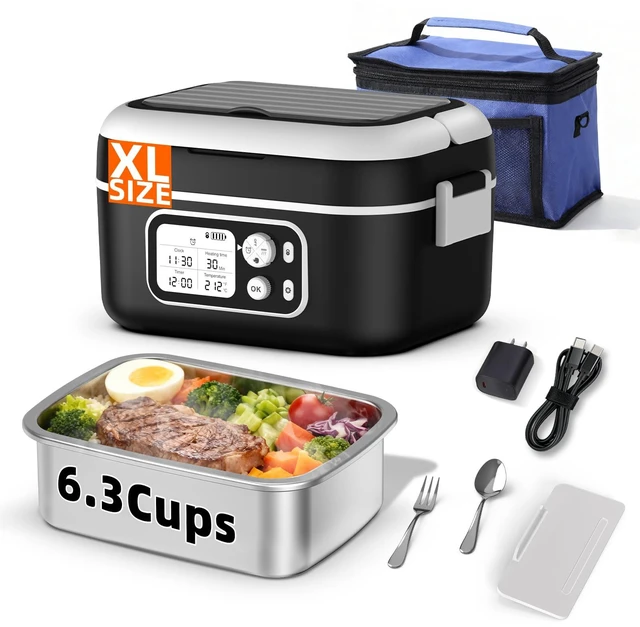 Main image of Cordless Electric Heated Lunch Box for Adults, XL 6.3-Cups Rechargeable Battery Powered Smart Self Heating Lunchbox for Men Women, 100W Food Warmer for Trucks Driver Travel Office Worker