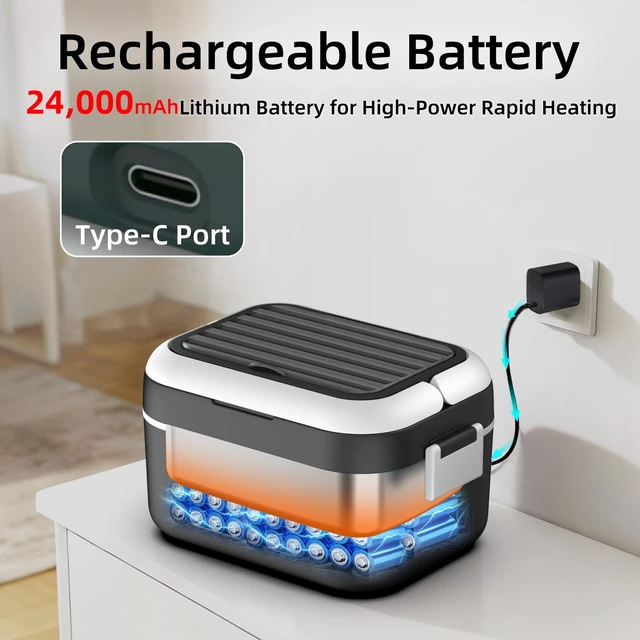 Alt view image 2 of 7 - Cordless Electric Heated Lunch Box for Adults, XL 6.3-Cups Rechargeable Battery Powered Smart Self Heating Lunchbox for Men Women, 100W Food Warmer for Trucks Driver Travel Office Worker