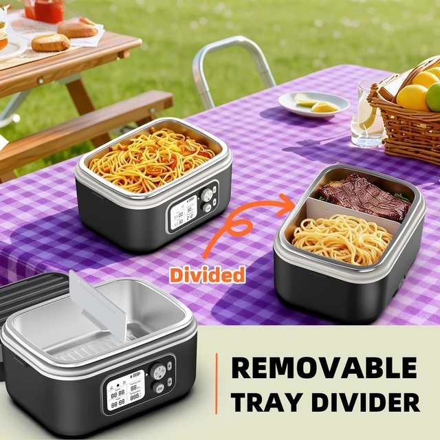 Alt view image 5 of 7 - Cordless Electric Heated Lunch Box for Adults, XL 6.3-Cups Rechargeable Battery Powered Smart Self Heating Lunchbox for Men Women, 100W Food Warmer for Trucks Driver Travel Office Worker