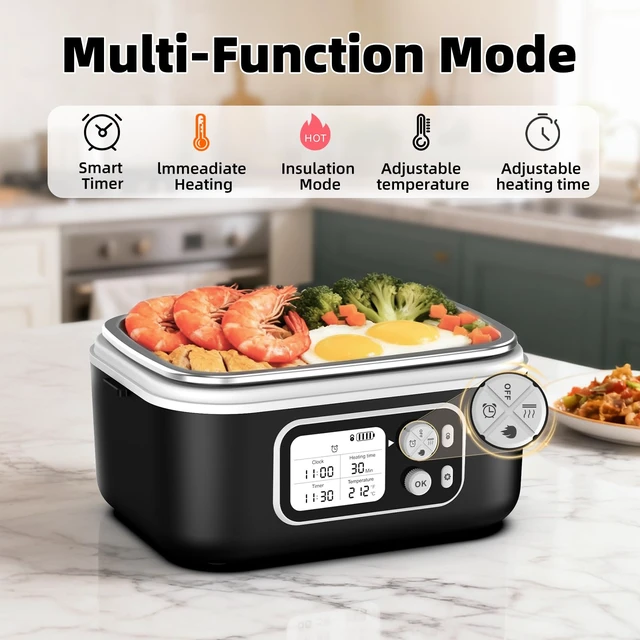 Alt view image 4 of 7 - Cordless Electric Heated Lunch Box for Adults, XL 6.3-Cups Rechargeable Battery Powered Smart Self Heating Lunchbox for Men Women, 100W Food Warmer for Trucks Driver Travel Office Worker