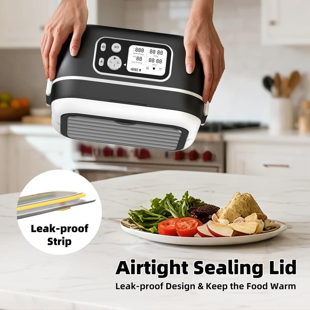 Alt view image 6 of 7 - Cordless Electric Heated Lunch Box for Adults, XL 6.3-Cups Rechargeable Battery Powered Smart Self Heating Lunchbox for Men Women, 100W Food Warmer for Trucks Driver Travel Office Worker
