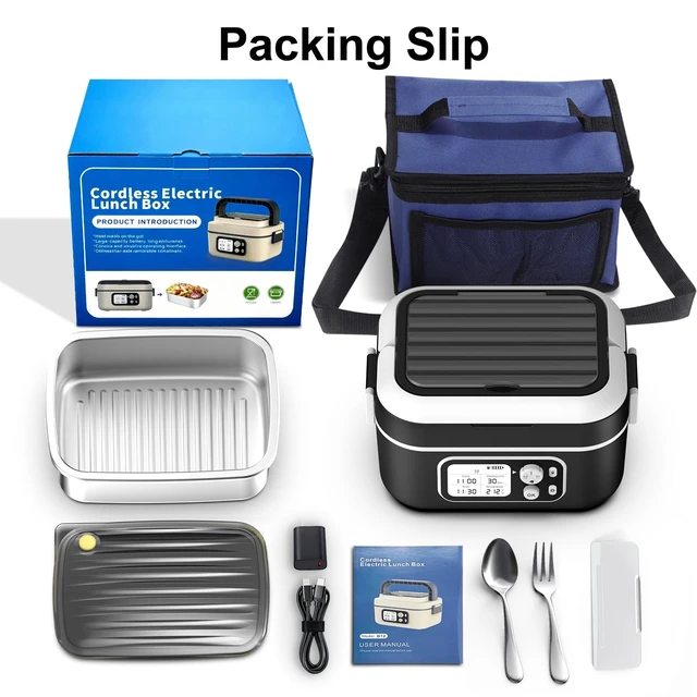 Alt view image 7 of 7 - Cordless Electric Heated Lunch Box for Adults, XL 6.3-Cups Rechargeable Battery Powered Smart Self Heating Lunchbox for Men Women, 100W Food Warmer for Trucks Driver Travel Office Worker
