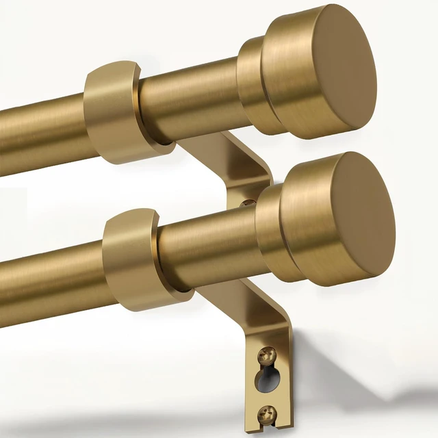 Main image of 2 Pack Warm Gold Curtain Rods for Windows 66 to 120 Adjustable Length Heavy Duty 1" Diameter Brass Window Rod with Solid Metal Finials for Outdoor Farmhouse Bedroom Kitchen Living Room