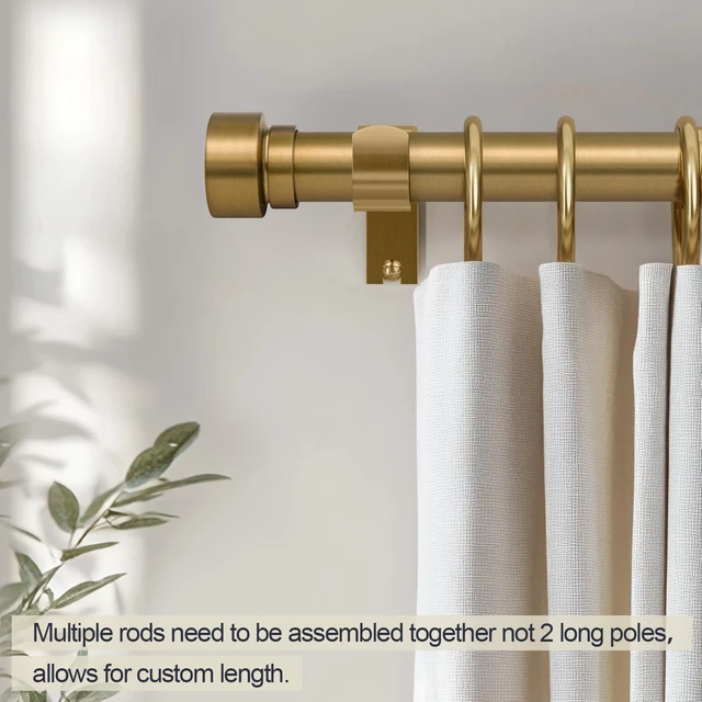 Alt view image 4 of 7 - 2 Pack Warm Gold Curtain Rods for Windows 66 to 120 Adjustable Length Heavy Duty 1" Diameter Brass Window Rod with Solid Metal Finials for Outdoor Farmhouse Bedroom Kitchen Living Room