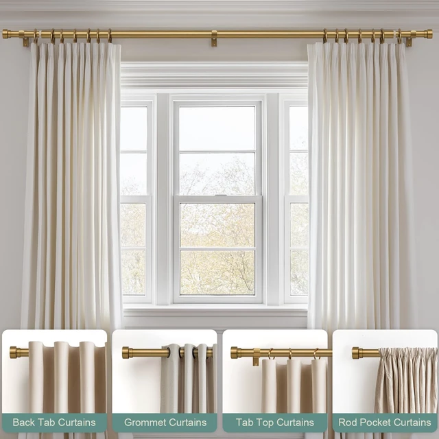 Alt view image 5 of 7 - 2 Pack Warm Gold Curtain Rods for Windows 66 to 120 Adjustable Length Heavy Duty 1" Diameter Brass Window Rod with Solid Metal Finials for Outdoor Farmhouse Bedroom Kitchen Living Room