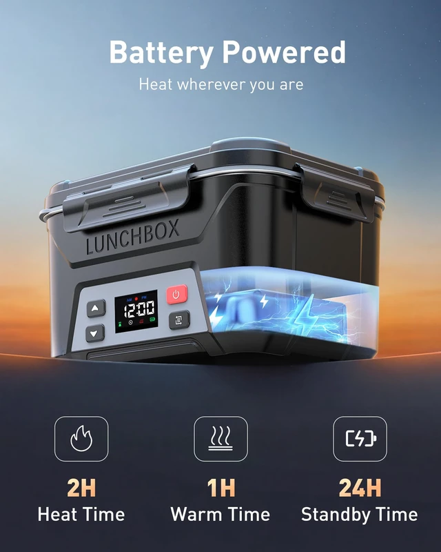 Alt view image 2 of 6 - 5.5-Cup Heated Lunch Box Cordless for Men with Scheduled Heating | Cordless Electric Lunch Box, 2H Heat+1H Keep-Warm, Mealtime Setting, Daily Memory, 220°F Max, Leak-Proof, Full Kit