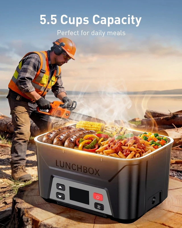 Alt view image 4 of 6 - 5.5-Cup Heated Lunch Box Cordless for Men with Scheduled Heating | Cordless Electric Lunch Box, 2H Heat+1H Keep-Warm, Mealtime Setting, Daily Memory, 220°F Max, Leak-Proof, Full Kit