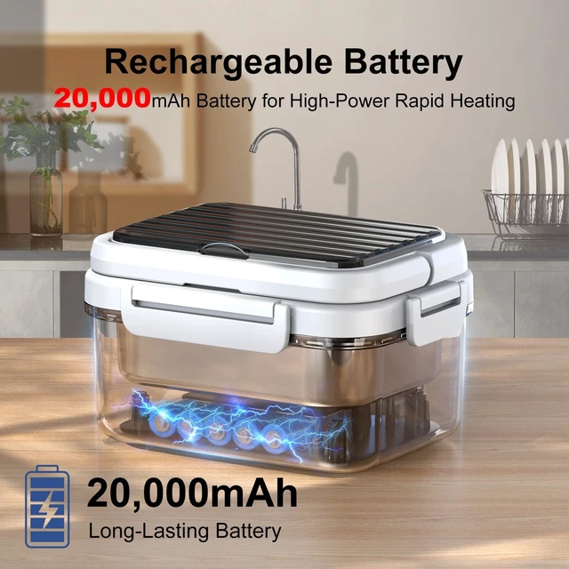 Alt view image 4 of 7 - APP Control Cordless Electric Heated Lunch Box, 1.5L - 6.3 Cups 100W Rechargeable Smart Self-Heating Food Warmer with Removable Divider, Spoon, Fork, BPA Free, Portable Lunchbox for Car Travel Office