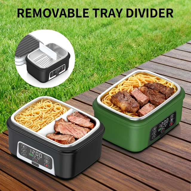 Alt view image 6 of 7 - APP Control Cordless Electric Heated Lunch Box, 1.5L - 6.3 Cups 100W Rechargeable Smart Self-Heating Food Warmer with Removable Divider, Spoon, Fork, BPA Free, Portable Lunchbox for Car Travel Office