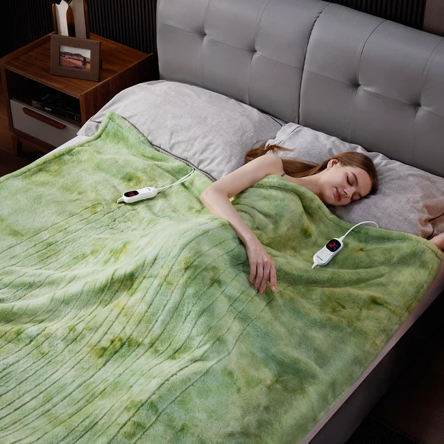 Alt view image 6 of 6 - Heated Blanket, Soft Faux Rabbit Fur Electric Throw, 90"×100" | Electric Blanket with 10 Heating Levels 5 Setting Timer Auto Off, Cozy Warm Heating Blankets, Machine Washable, LightGreen