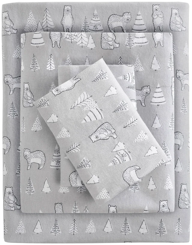 Main image of Cozy Flannel Sheets 100% Cotton, King Sheet Set, 4 Piece | Warm Flannel Bed Set, Ultra Soft Cold Weather Bedding, Deep Pocket Fits up to 14" Mattress, Novelty Print Bear