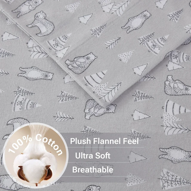 Alt view image 3 of 7 - Cozy Flannel Sheets 100% Cotton, King Sheet Set, 4 Piece | Warm Flannel Bed Set, Ultra Soft Cold Weather Bedding, Deep Pocket Fits up to 14" Mattress, Novelty Print Bear