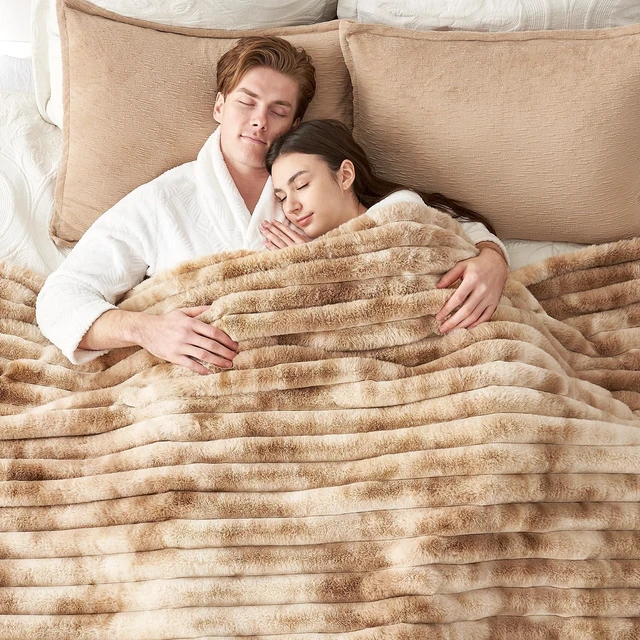 Alt view image 3 of 7 - Faux Fur Throw Blanket for Couch, Cozy Warm Plush Striped Blanket for Sofa Bedroom Living Room, 108 * 90 Inches Tie-dye Khaki