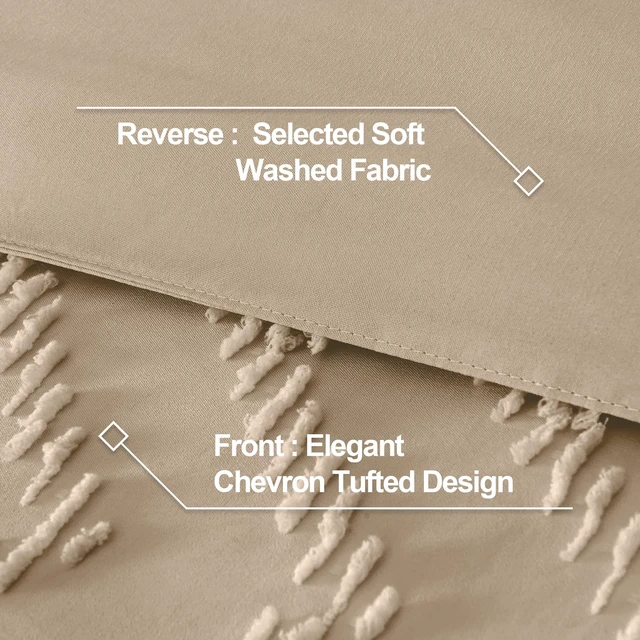 Alt view image 6 of 7 - Taupe Comforter Set Queen Size, 3 Pieces Boho Bed Set | Soft Warm Bedding Comforter Sets for Queen Size Bed, Aesthetic Chevron Cute Bohemian Textured Lightweight Bedding Set