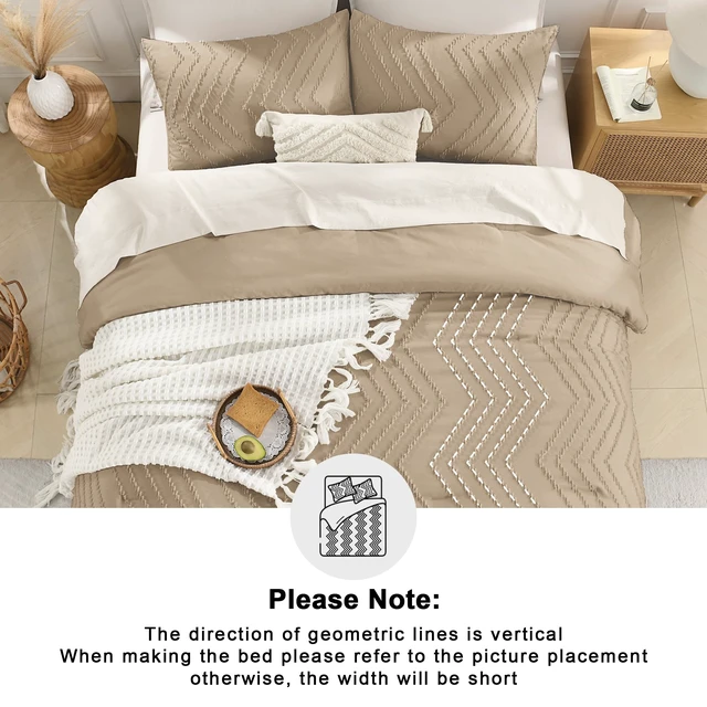 Alt view image 5 of 7 - Taupe Comforter Set Queen Size, 3 Pieces Boho Bed Set | Soft Warm Bedding Comforter Sets for Queen Size Bed, Aesthetic Chevron Cute Bohemian Textured Lightweight Bedding Set