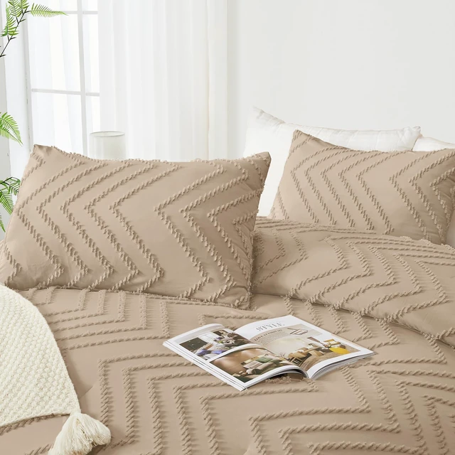 Alt view image 4 of 7 - Taupe Comforter Set Queen Size, 3 Pieces Boho Bed Set | Soft Warm Bedding Comforter Sets for Queen Size Bed, Aesthetic Chevron Cute Bohemian Textured Lightweight Bedding Set