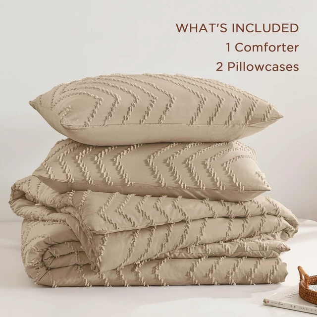 Alt view image 7 of 7 - Taupe Comforter Set Queen Size, 3 Pieces Boho Bed Set | Soft Warm Bedding Comforter Sets for Queen Size Bed, Aesthetic Chevron Cute Bohemian Textured Lightweight Bedding Set