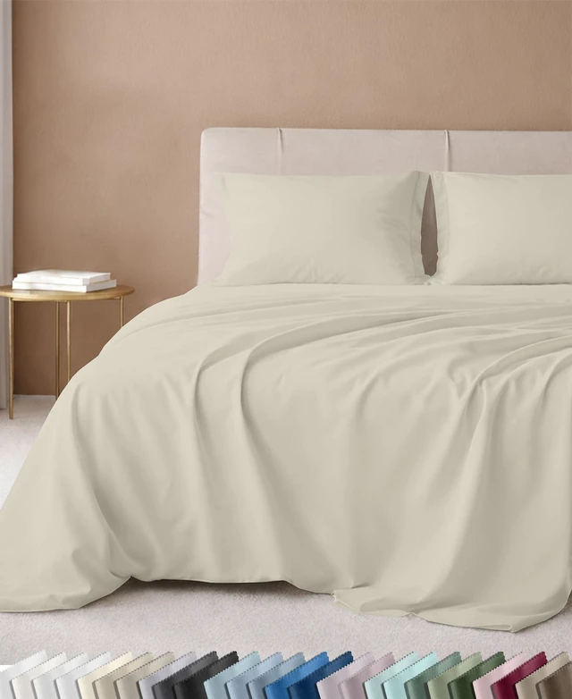 Main image of Luxury 600 Thread Count King Sheets, 4 Pcs Set, Cream | 100% Cotton Sateen Backed by Good Housekeeping Seal, Soft & Smooth, 16" Deep Pocket, All-Around Elastic - Cream (Warm Ivory)