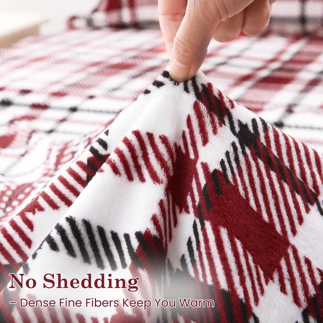 Alt view image 2 of 7 - Plush Microfleece King Bed Sheet Set, Red Buffalo Plaid | Soft Flannel-like Fleece, 100% Polyester, Fluffy Velvety Feel, 200GSM, 15" Deep Pocket, Warm Winter Gift & Decor