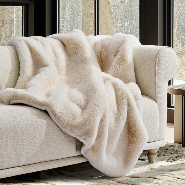 Main image of Faux Chinchilla Fur Throw Blanket, 50"x60", Arctic White | Luxury, Super Soft, 1220GSM, Fluffy Cozy Mink, Reversible Velvet Back, Warm Thick Heavy Winter Throw for Couch Bed, Gift