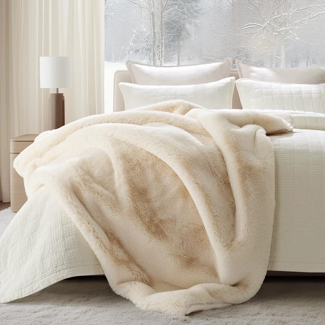 Alt view image 2 of 7 - Faux Chinchilla Fur Throw Blanket, 50"x60", Arctic White | Luxury, Super Soft, 1220GSM, Fluffy Cozy Mink, Reversible Velvet Back, Warm Thick Heavy Winter Throw for Couch Bed, Gift