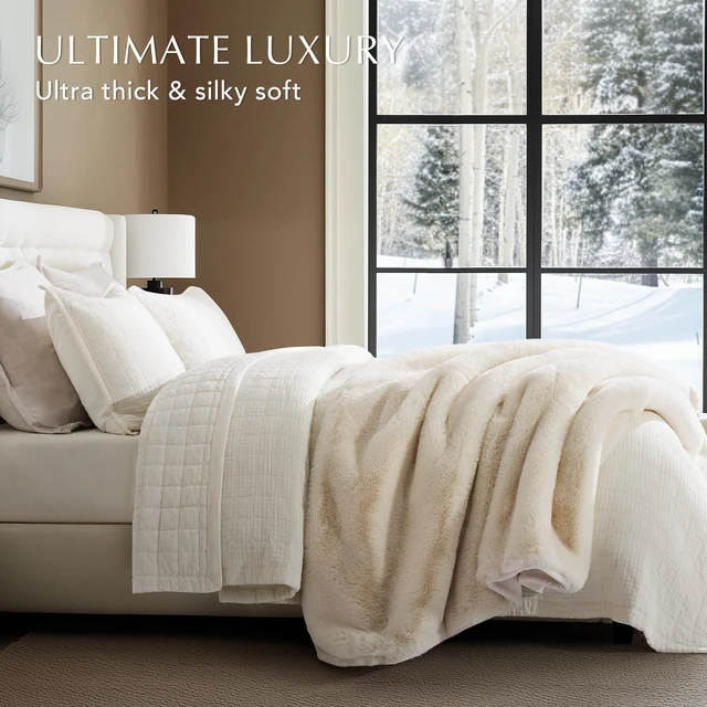 Alt view image 4 of 7 - Faux Chinchilla Fur Throw Blanket, 50"x60", Arctic White | Luxury, Super Soft, 1220GSM, Fluffy Cozy Mink, Reversible Velvet Back, Warm Thick Heavy Winter Throw for Couch Bed, Gift