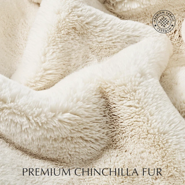 Alt view image 3 of 7 - Faux Chinchilla Fur Throw Blanket, 50"x60", Arctic White | Luxury, Super Soft, 1220GSM, Fluffy Cozy Mink, Reversible Velvet Back, Warm Thick Heavy Winter Throw for Couch Bed, Gift