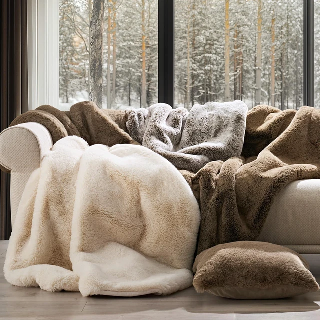 Alt view image 5 of 7 - Faux Chinchilla Fur Throw Blanket, 50"x60", Arctic White | Luxury, Super Soft, 1220GSM, Fluffy Cozy Mink, Reversible Velvet Back, Warm Thick Heavy Winter Throw for Couch Bed, Gift