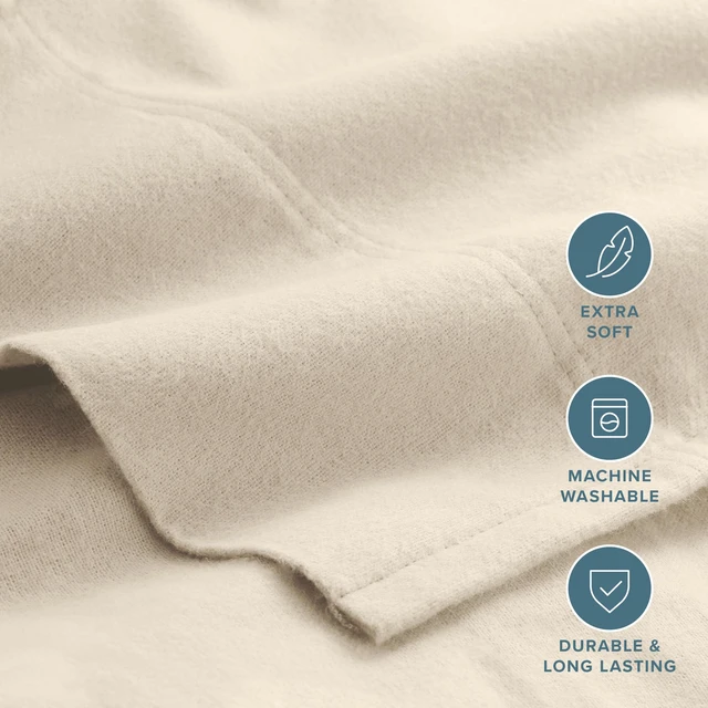 Alt view image 2 of 7 - Queen Flannel Sheet Set 100% Cotton (Queen, Sand) | Premium 100% Cotton, Velvety Soft Heavyweight, Double Brushed Flannel, Deep Pockets 6 to 15 Inches, Warm & Cozy