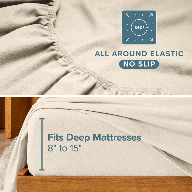Alt view image 5 of 7 - Queen Flannel Sheet Set 100% Cotton (Queen, Sand) | Premium 100% Cotton, Velvety Soft Heavyweight, Double Brushed Flannel, Deep Pockets 6 to 15 Inches, Warm & Cozy