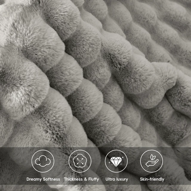 Alt view image 3 of 7 - Warm Faux Fur Throw Blanket, Ultra Soft Cozy, 50"x60", Light Grey | Luxury Fluffy Plush Bubble Blanket for Bed, Couch, Chair, Sofa Decorative, Thick Reversible Throw Suitable for Fall & Winter
