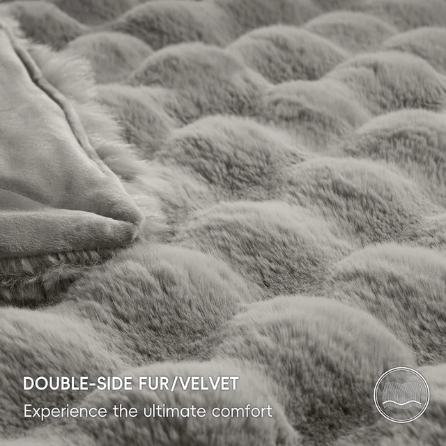 Alt view image 5 of 7 - Warm Faux Fur Throw Blanket, Ultra Soft Cozy, 50"x60", Light Grey | Luxury Fluffy Plush Bubble Blanket for Bed, Couch, Chair, Sofa Decorative, Thick Reversible Throw Suitable for Fall & Winter