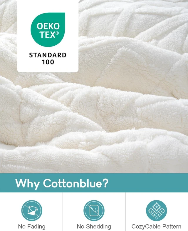Alt view image 3 of 7 - Jacquard Weighted Blanket 15lbs for Adults Queen Size 60x80 in | Ultra Soft Cozy Sherpa Fleece Weighted Blankets for Sleep Calm Relax, Fuzzy Warm bed Sofa Heavy Blankets Throw, Cream White