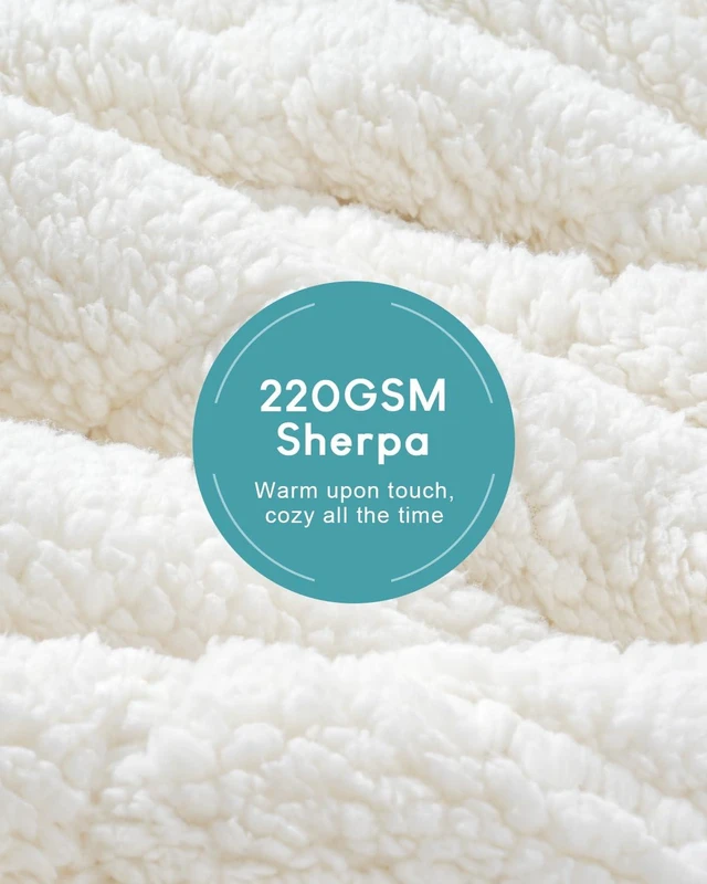 Alt view image 4 of 7 - Jacquard Weighted Blanket 15lbs for Adults Queen Size 60x80 in | Ultra Soft Cozy Sherpa Fleece Weighted Blankets for Sleep Calm Relax, Fuzzy Warm bed Sofa Heavy Blankets Throw, Cream White