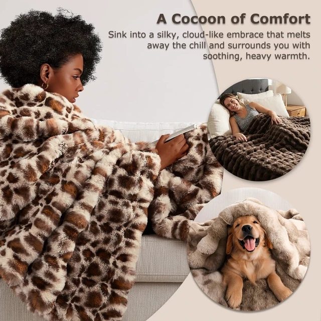 Alt view image 5 of 7 - Cheetah Leopard Print Bubble Throw Blanket, Luxury Faux Rabbit Fur Mink Plush Throw for Couch, Sofa and Bed, Soft Fluffy Fuzzy Cozy Blanket for Women, Thick and Warm, 60x80 inches, 950 GSM