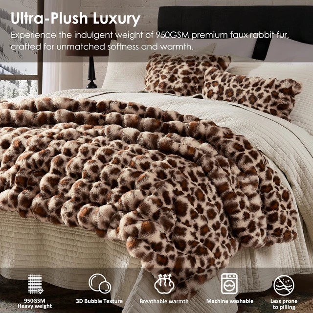 Alt view image 4 of 7 - Cheetah Leopard Print Bubble Throw Blanket, Luxury Faux Rabbit Fur Mink Plush Throw for Couch, Sofa and Bed, Soft Fluffy Fuzzy Cozy Blanket for Women, Thick and Warm, 60x80 inches, 950 GSM