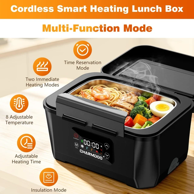 Alt view image 4 of 7 - Cordless Electric Lunch Box for Adults, 24000mAh Rechargeable Food Warmer | Battery Powered Self Heating LunchBox, Smart Heated Food Heater Portable for Office, Car, Outdoor, Work, Travel, Men