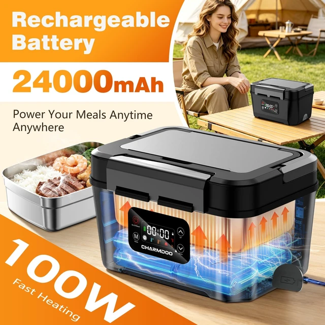 Alt view image 2 of 7 - Cordless Electric Lunch Box for Adults, 24000mAh Rechargeable Food Warmer | Battery Powered Self Heating LunchBox, Smart Heated Food Heater Portable for Office, Car, Outdoor, Work, Travel, Men