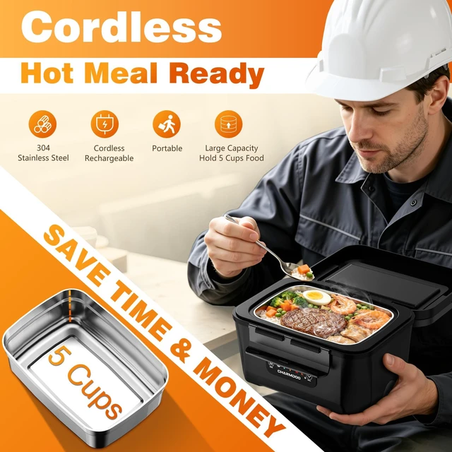 Alt view image 3 of 7 - Cordless Electric Lunch Box for Adults, 24000mAh Rechargeable Food Warmer | Battery Powered Self Heating LunchBox, Smart Heated Food Heater Portable for Office, Car, Outdoor, Work, Travel, Men